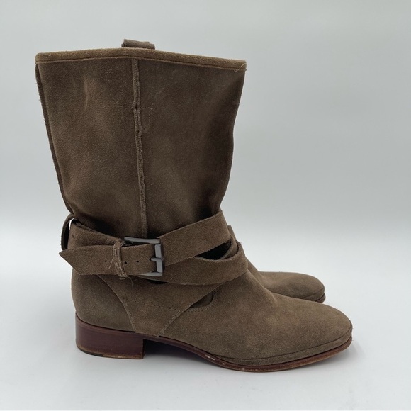 BELLE By SIGERSON MORRISON Women’s 7.5 Who Moto Suede Leather Boots Buckle Strap - Picture 5 of 11